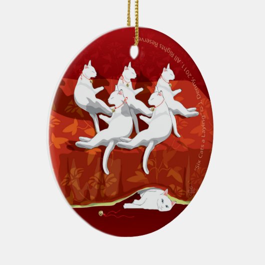 Ornement Rond En Céramique Six Cats a-Laying... double face (Droite)