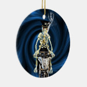 Ornement Rond En Céramique Skeleton biker fumer une cigarette (Droite)