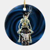 Ornement Rond En Céramique Skeleton biker fumer une cigarette (Dos)