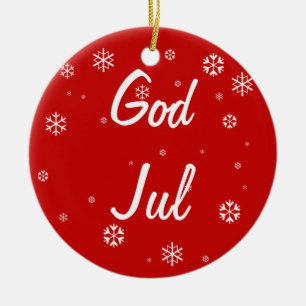 Ornement Rond En Céramique Snowflakes de God Jul