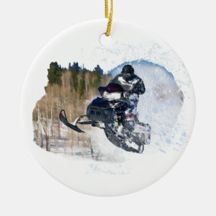 Ornement Rond En Céramique Snowmobile aéroporté