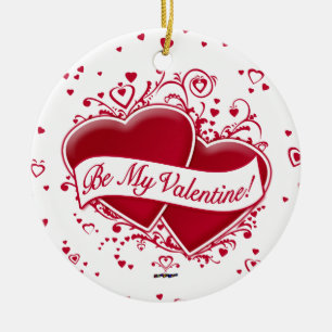 Ornement Rond En Céramique Sois Ma Saint-Valentin ! Cœurs rouges