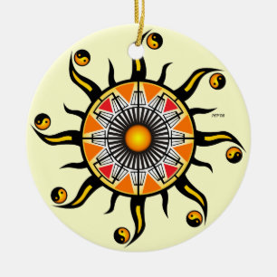 Ornement Rond En Céramique Soleil d'une panier