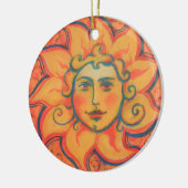 Ornement Rond En Céramique Soleil souriant, Art Imaginaire Fairytale, Jaune o (Gauche)