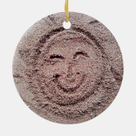 Ornement Rond En Céramique Soleil souriant, Emoticon de sable, Emoji d'été (Dos)