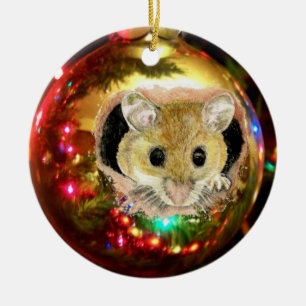 Ornement Rond En Céramique Souris de Noël