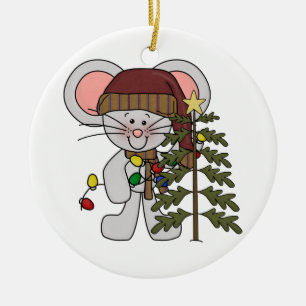 Ornement Rond En Céramique Souris de Noël décorant l'arbre