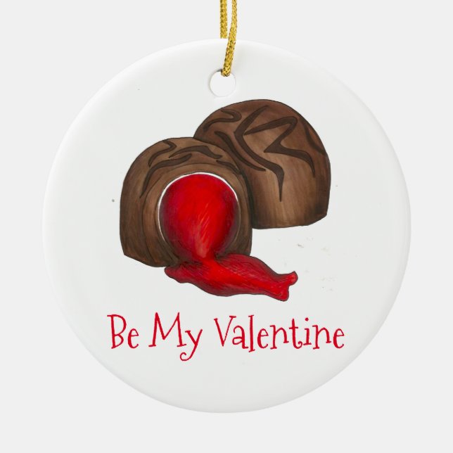 Ornement Rond En Céramique Soyez Mon Valentine Chocolat Cherry Cordial Candy (Devant)