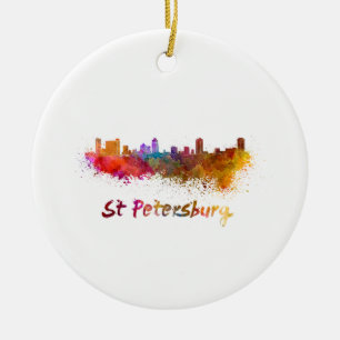 Ornement Rond En Céramique St Petersburg FL skyline in watercolor