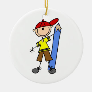 Ornement Rond En Céramique Stick Boy Avec Crayon