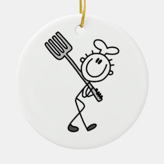 Ornement Rond En Céramique Stick Figure Chef Avec Fourche
