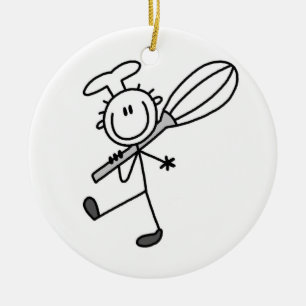 Ornement Rond En Céramique Stick Figure Chef Avec Whisk