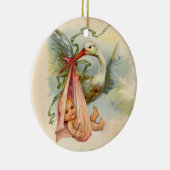 ORNEMENT ROND EN CÉRAMIQUE STORK BÉBÉ FILLE DOUCHE 2 MONOGRAM ROUGE RUBY (Droite)