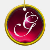 ORNEMENT ROND EN CÉRAMIQUE STORK BÉBÉ FILLE DOUCHE 2 MONOGRAM ROUGE RUBY (Dos)