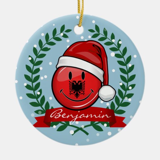 Ornement Rond En Céramique Style albanais de Noël de drapeau (Devant)