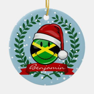 Ornement Rond En Céramique Style jamaïcain gai de Noël de drapeau