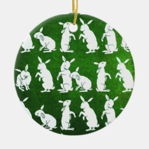 Ornement Rond En Céramique Suivez l'ornement blanc de lapin