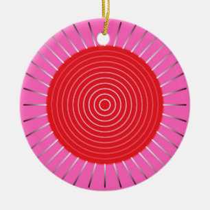 Ornement Rond En Céramique Sunburst géométrique moderne - Fuchsia et rouge