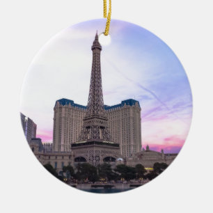 Ornement Rond En Céramique Sunset Paris Las Vegas Tour Eiffel Fake