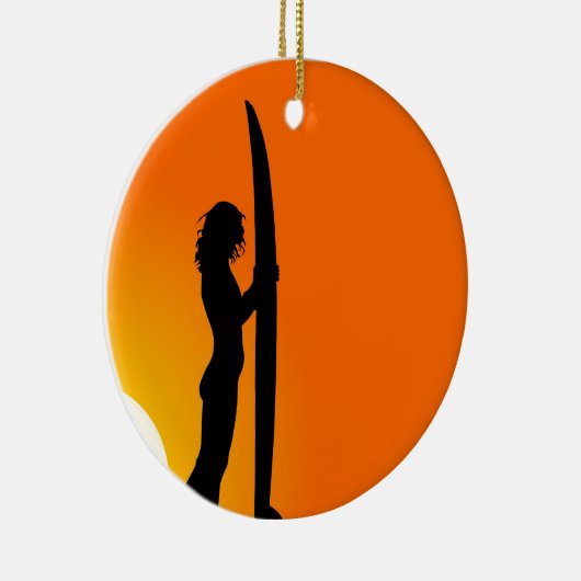 Ornement Rond En Céramique Sunset Surfer Girl avec surf (Droite)