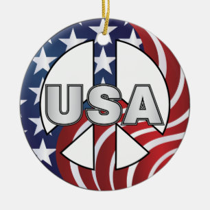 ORNEMENT ROND EN CÉRAMIQUE SYMBOLE DE PAIX USA