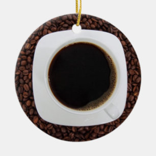 Ornement Rond En Céramique Tasse de café sur un lit d'ornement de grains de