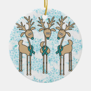 Ornement Rond En Céramique Teal Ribbon Reindeer (Ovarian Cancer)