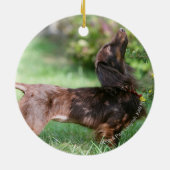 Ornement Rond En Céramique Teckel miniature aux cheveux longs 1 (Dos)