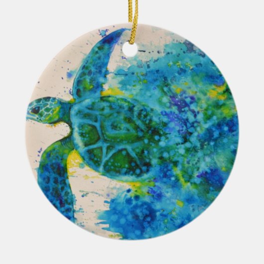 Ornement Rond En Céramique tortue de mer (Devant)