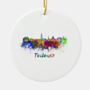Ornement Rond En Céramique Toulouse skyline in watercolor