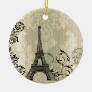 Ornement Rond En Céramique Tour Eiffel beige chic de Paris de damassé de Boh