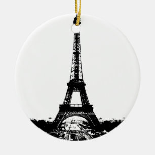 Ornement Rond En Céramique Tour Eiffel noir et blanc