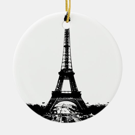 Ornement Rond En Céramique Tour Eiffel noir et blanc (Devant)