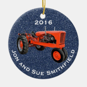Ornement Rond En Céramique Tracteur antique "(Votre nom)" & "20XX"
