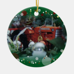 Ornement Rond En Céramique tracteurs de jouet pour Noël 3