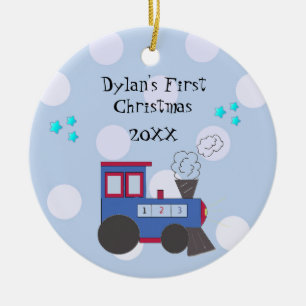 Ornement Rond En Céramique Train Choo Choo Baby's First Noël