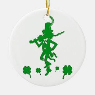 Ornement Rond En Céramique Trèfle Ornam de shamrock de lutin du jour de St
