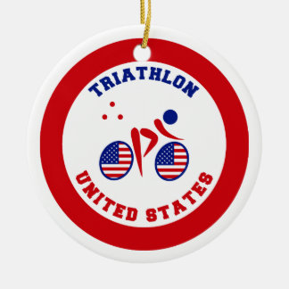 Ornement Rond En Céramique Triathlon Etats-Unis