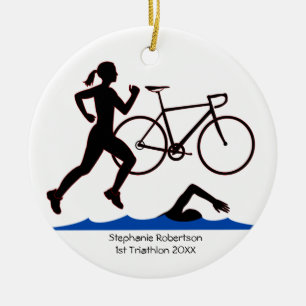 Ornement Rond En Céramique Triathlon Femme Keepsaké