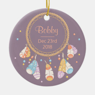 Ornement Rond En Céramique Tribal Dreamcatcher Boho New Baby Keepsake