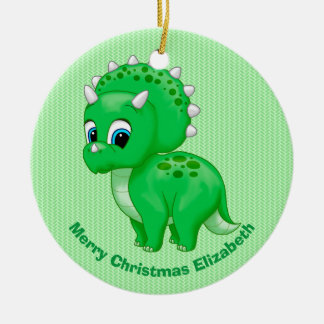 Ornement Rond En Céramique Tricératops Bébé Vert Cute Dinosaur