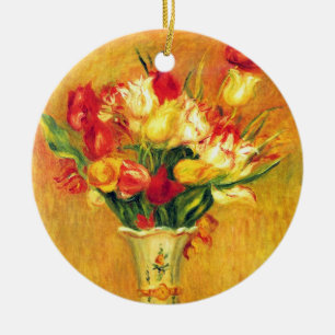 Ornement Rond En Céramique Tulipes de Pierre Renoir, art impressionniste vint