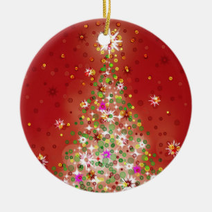 Ornement Rond En Céramique Un arbre de Noël qui rougeoie