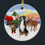 Ornement Rond En Céramique Un grand chien suisse de montagne<br><div class="desc">Père Noël offre un régal à son Grand Chien de Montagne,  les elfes chargent le traîneau avant la grande nuit.</div>