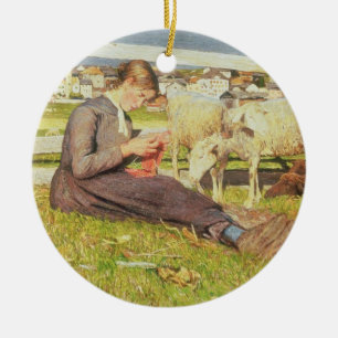 Ornement Rond En Céramique Un tricot de fille, 1888 (huile sur la toile)