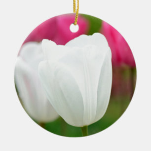Ornement Rond En Céramique Une Tulipe Blanche