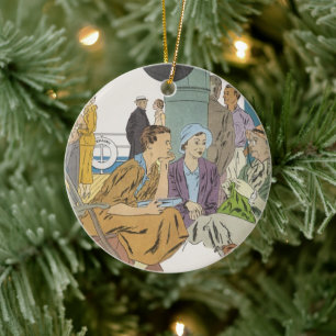 Ornement Rond En Céramique Vacances vintages, Bateau de croisière passagers s