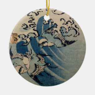 Ornement Rond En Céramique Vagues et oiseaux, c.1825 (copie de bois de