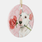 Ornement Rond En Céramique Valentine Rose Bull Terrier (Droite)