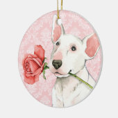 Ornement Rond En Céramique Valentine Rose Bull Terrier (Gauche)